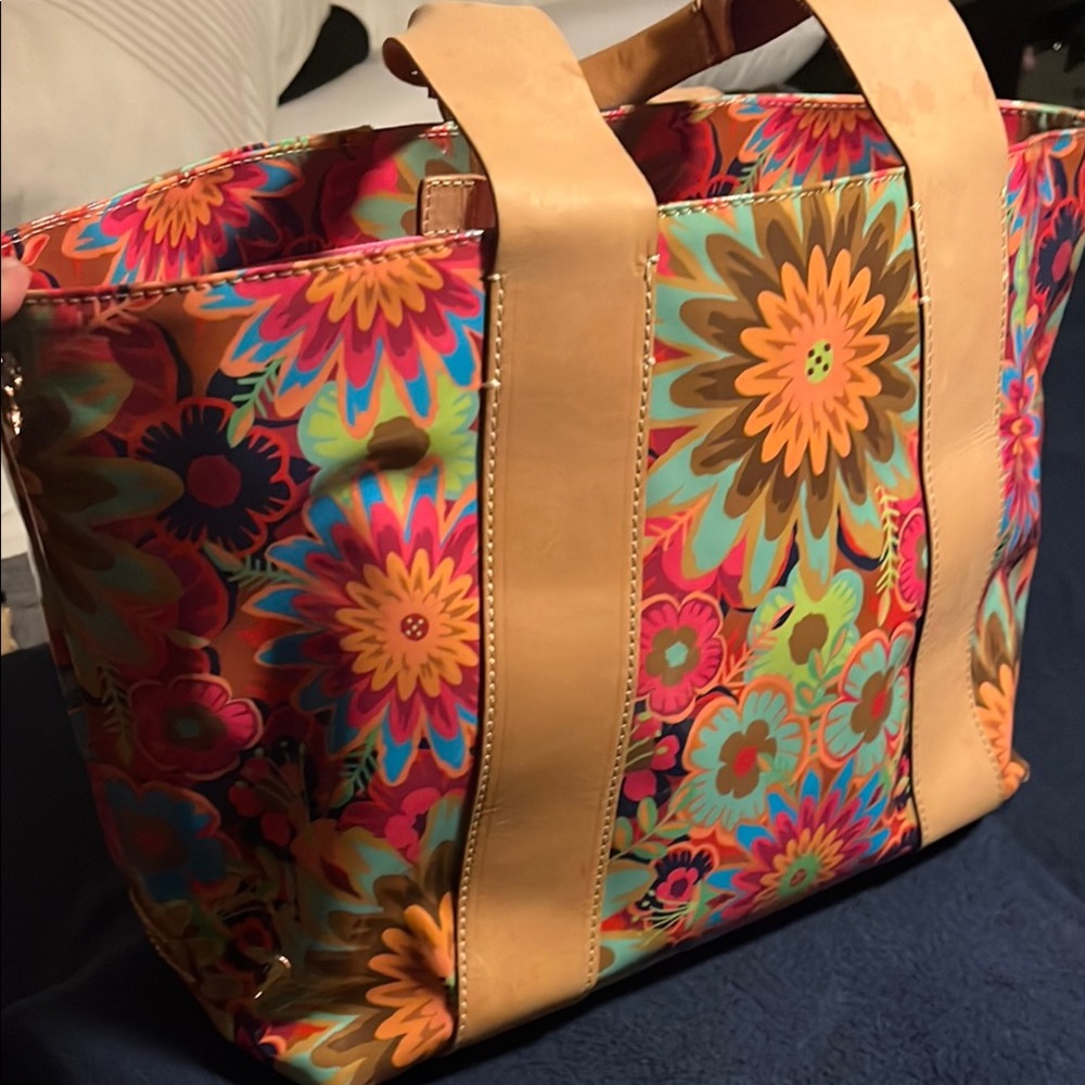 Consuela Floral Tote Bag with Tan Straps